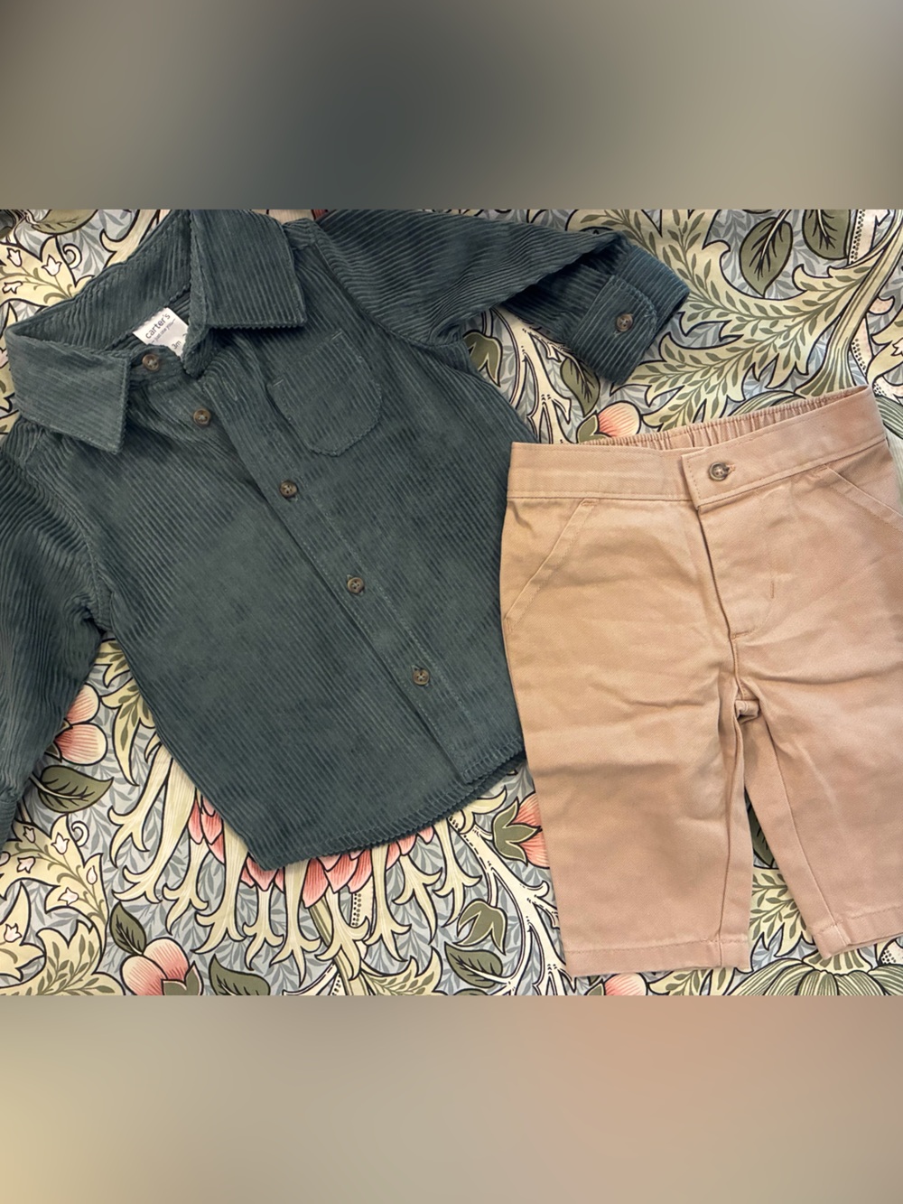 Carter's Green Corduroy Shirt with Khaki Pants